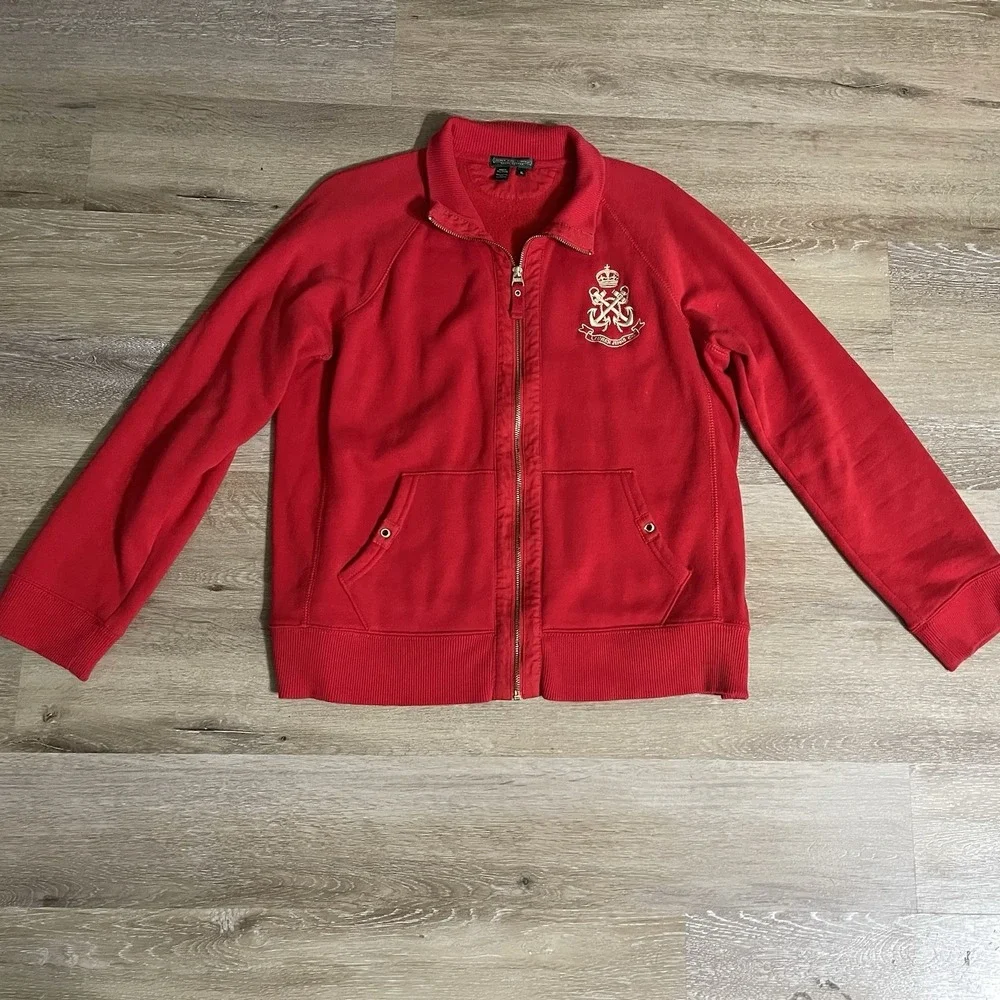 Vintage Ralph Lauren Jeans Co Full Zip Jacket Womens L Red Gold Crest Collar - Picture 2 of 8